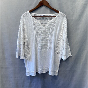 Lucky Brand Crochet Blouse Top Womens Size 1X Ivory Cotton Knit Western Beachy